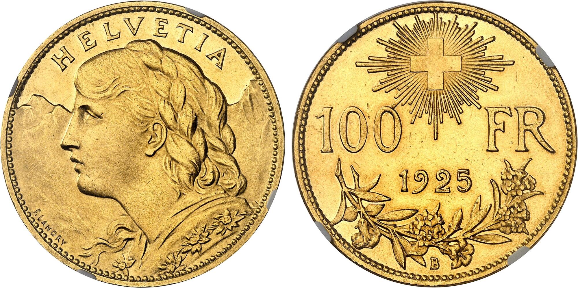 pièce suisse 100 francs Vrénéli